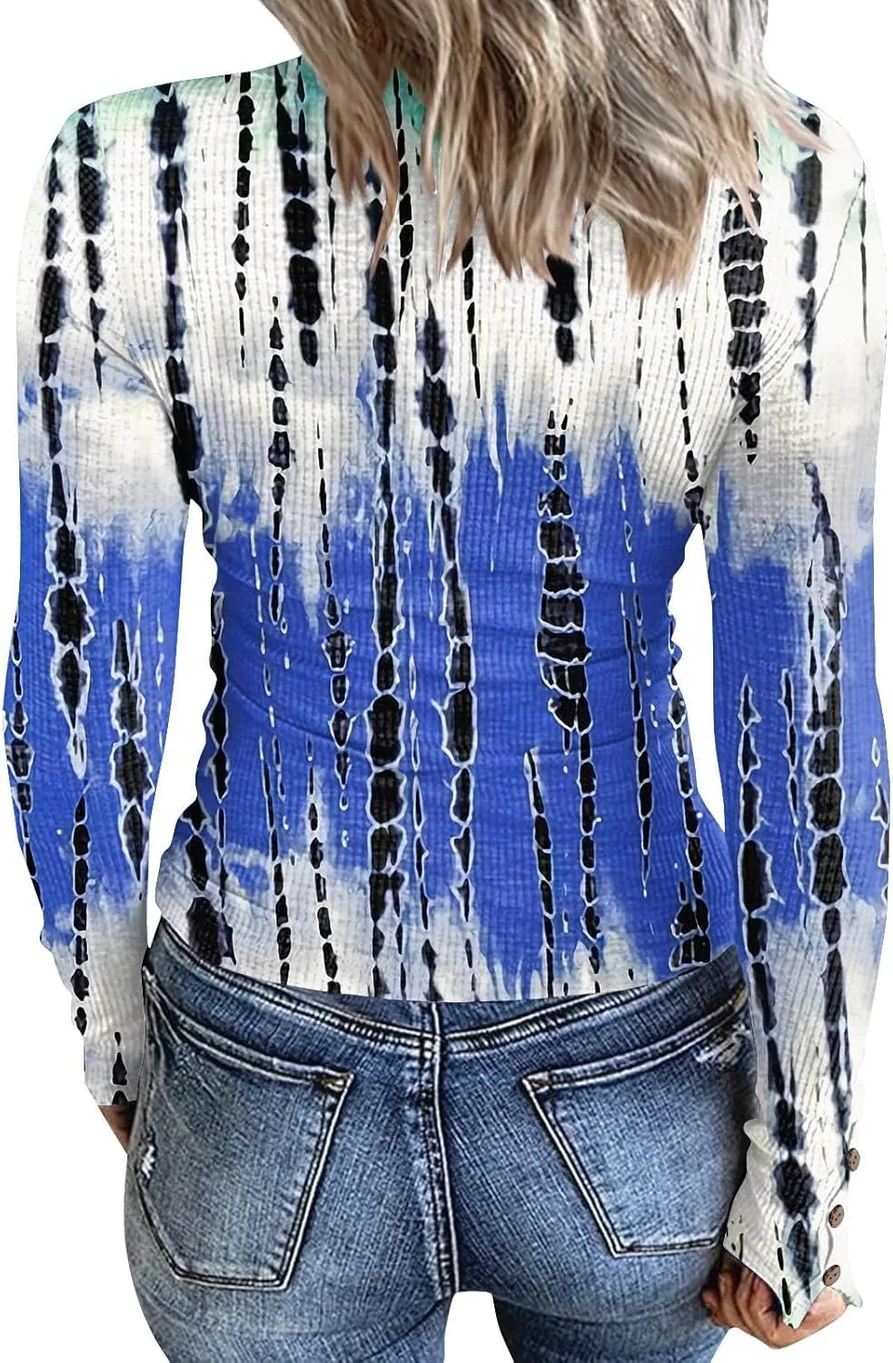 2023 Fall Winter Women's Tshirt Long Sleeve top Button lace Round Neck Gradient Print Casual Fashion Shirt Sexy Tunic