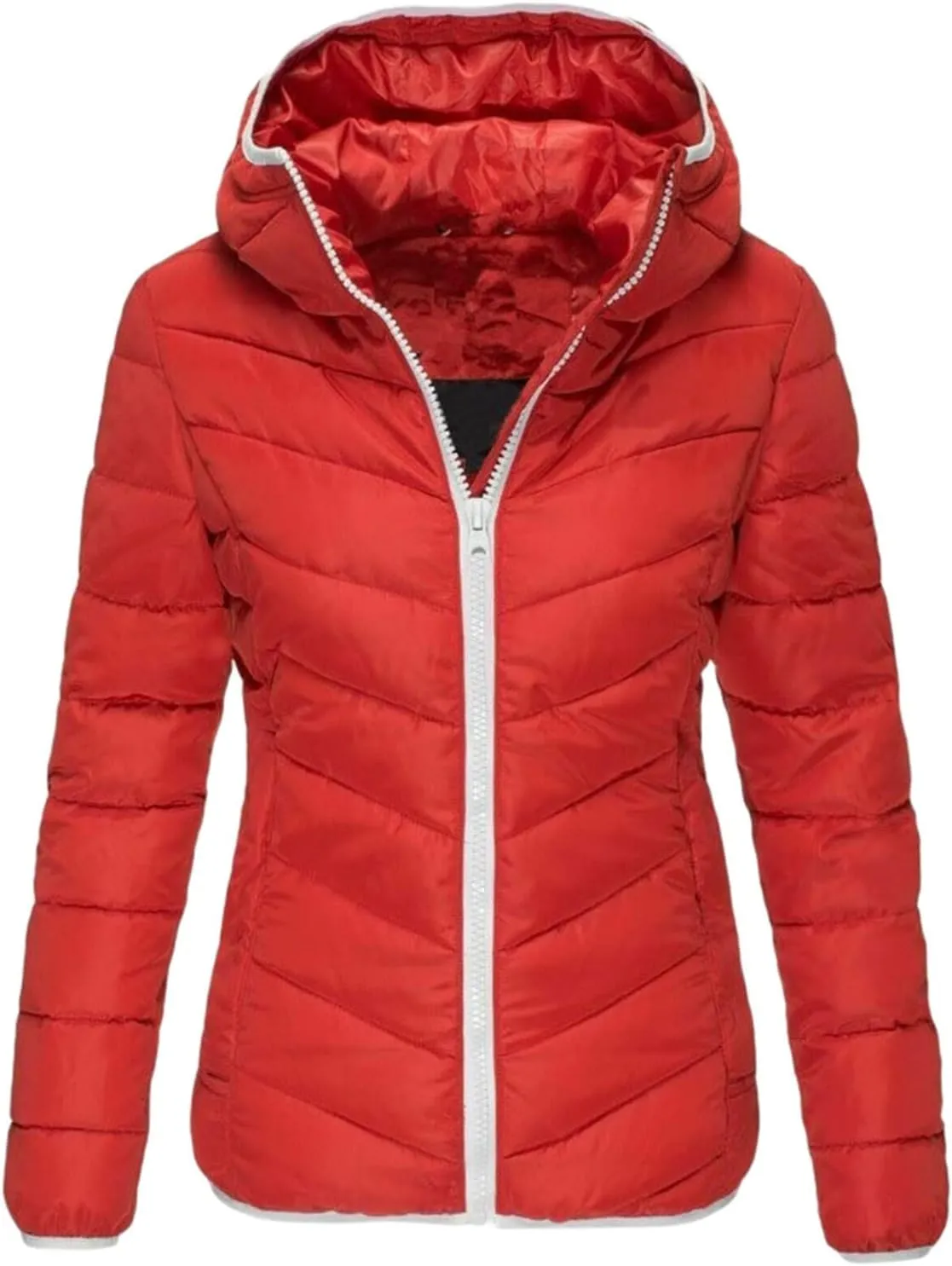 2024 Minimalist Temperament Quilted Puffer Coat for Womens Long Sleeve Zip Up Down Coat Casual Warm Slim Down Jacket