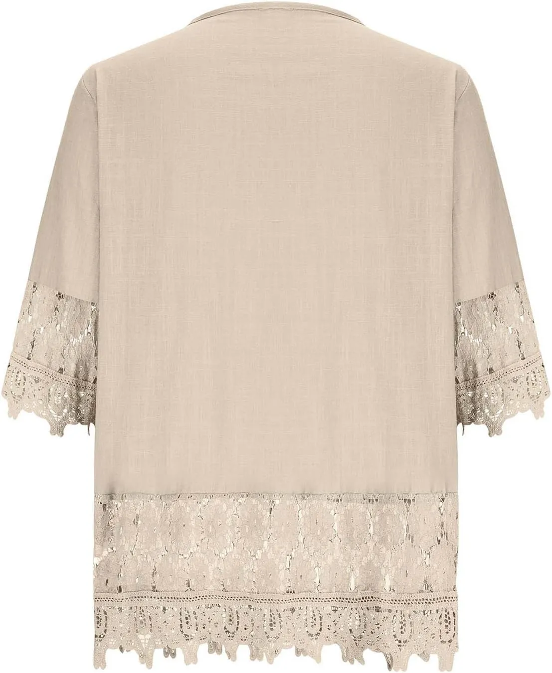 3/4 Length Sleeve Womens Boho Tops Cotton Linen Mexican Embroidered Shirts Plus Size Flowy Lace Tunic Peasant Blouses