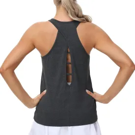 BETTERCHIC Womens Tank Tops Open Back Workout Tops Racerback Tank Tops Loose Athletic Tops Sleeveless Gym Tops Running