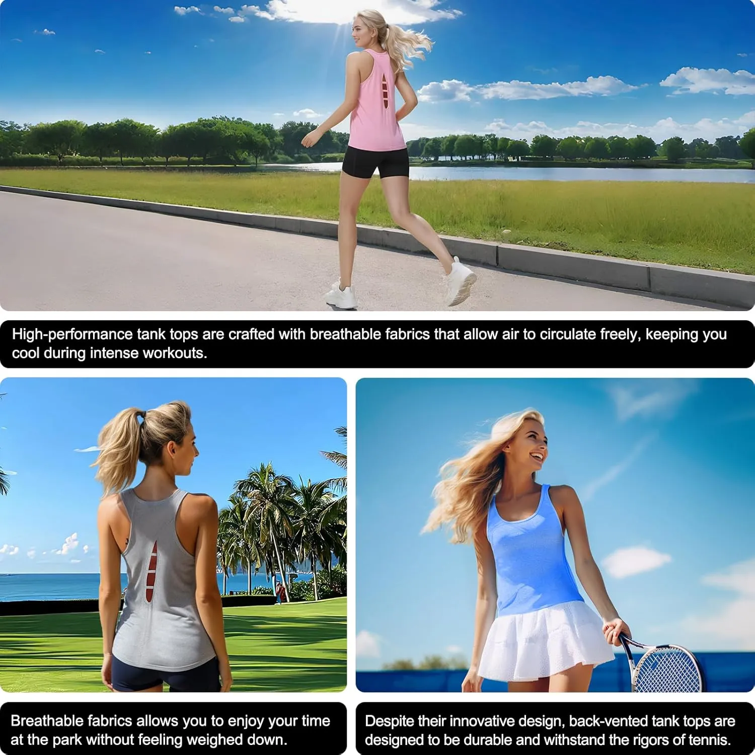 BETTERCHIC Womens Tank Tops Open Back Workout Tops Racerback Tank Tops Loose Athletic Tops Sleeveless Gym Tops Running