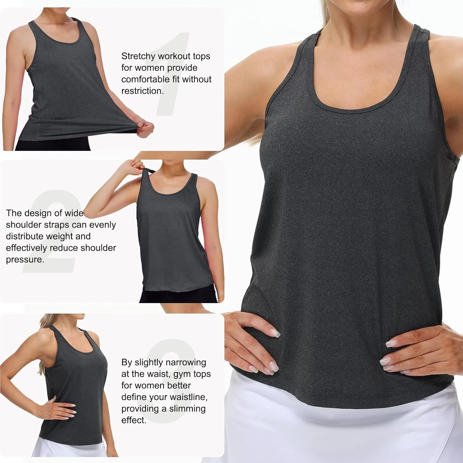 BETTERCHIC Womens Tank Tops Open Back Workout Tops Racerback Tank Tops Loose Athletic Tops Sleeveless Gym Tops Running