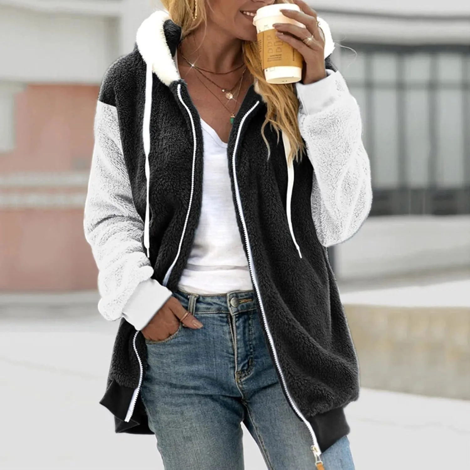 ChicCrate Womens 2025 Fuzzy Fleece Jacket Coats with Hood Trendy Winter Clothes Plus Size Zip Up Sherpa Lined Jackets S-5XL