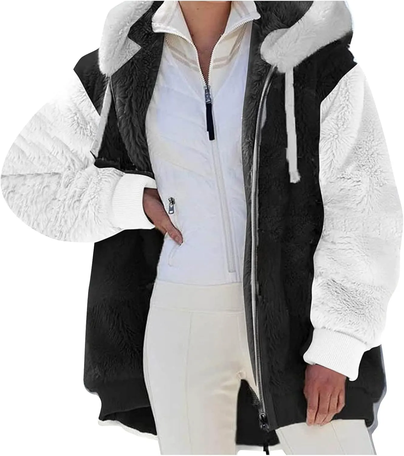 ChicCrate Womens 2025 Fuzzy Fleece Jacket Coats with Hood Trendy Winter Clothes Plus Size Zip Up Sherpa Lined Jackets S-5XL