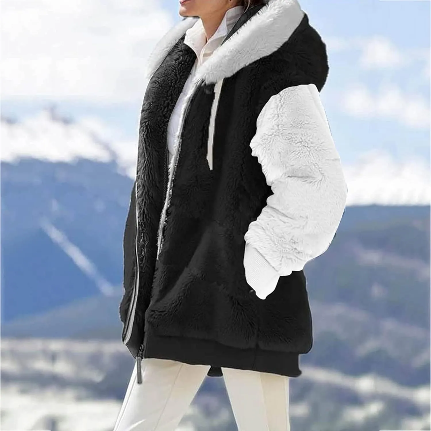 ChicCrate Womens 2025 Fuzzy Fleece Jacket Coats with Hood Trendy Winter Clothes Plus Size Zip Up Sherpa Lined Jackets S-5XL
