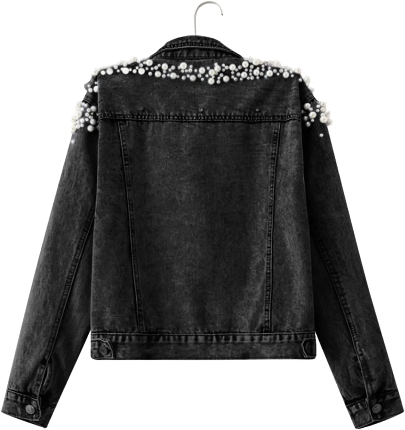 Fall Womens Clothes Women's Pearls Beading Denim Jackets Slim Embroidered Short Jean Coat Outerwear Denim Jean
