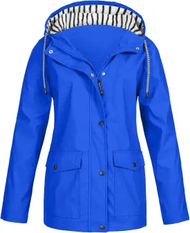 FONMA Rain Coats for Women Plus Size Waterproof Hoodie Jacket Windproof Windbreaker Lightweight Raincoat Drawstring Pockets