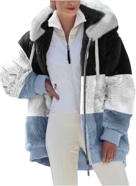 Fuzzy Fleece Jacket Women Plus Size Warm Winter Coats Fluffy Sherpa Hoodie Zip up Casual Cardigan Sweater Outerwear