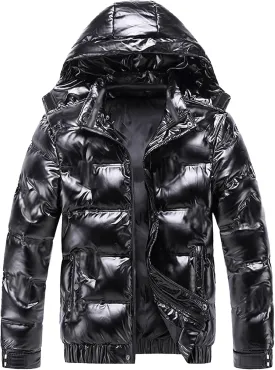 JEsilunmaMY Men's Thermal Shiny Hooded Puffer Jacket Winter Coats Water-Resistant Down Coats Insulated Padded Puffy Coat
