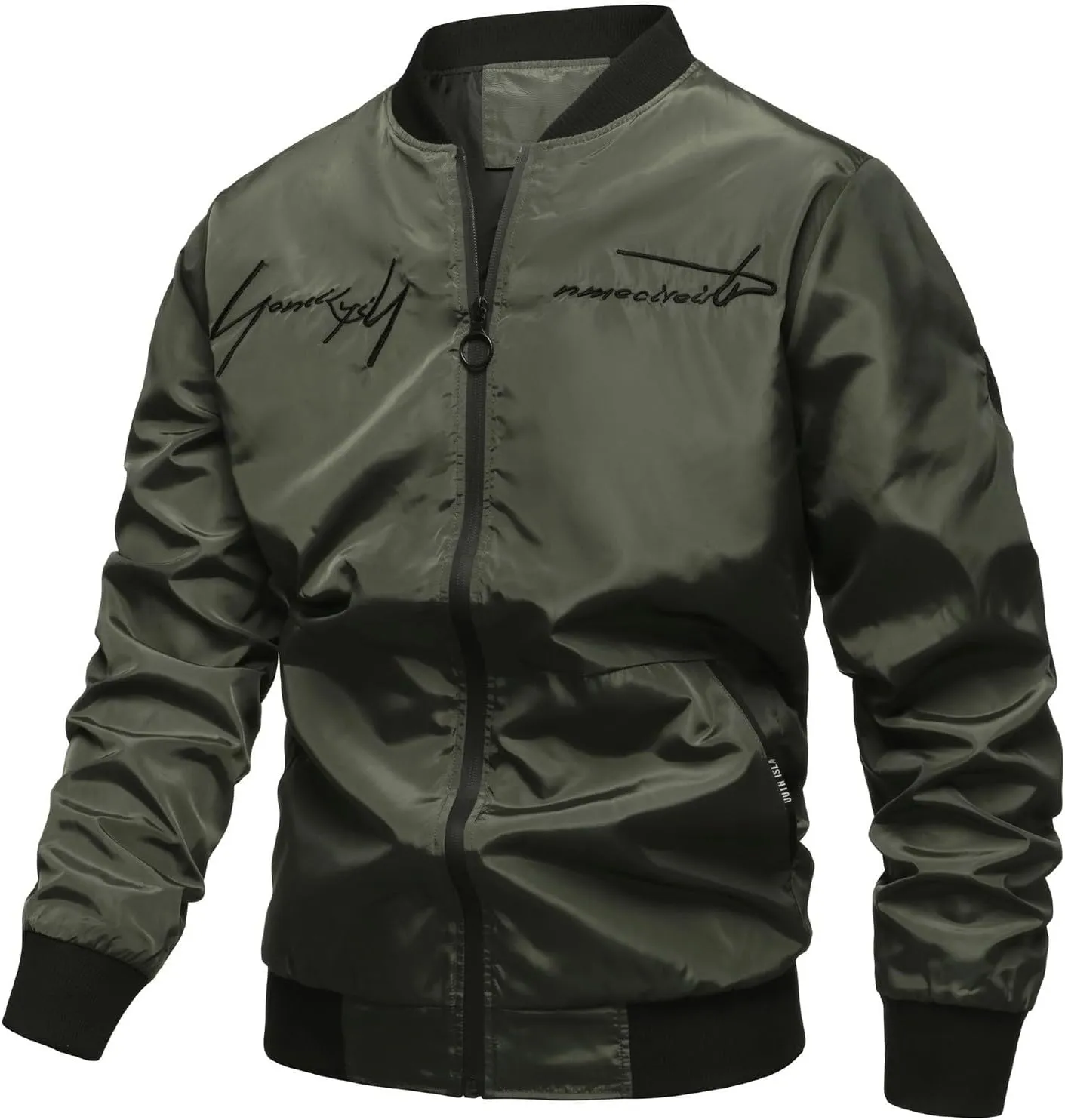 Men's Bomber Jacket Lightweight Casual Softshell Flight Jacket Slim Fit Varsity Jacket Zip Up Windbreaker with Pocket
