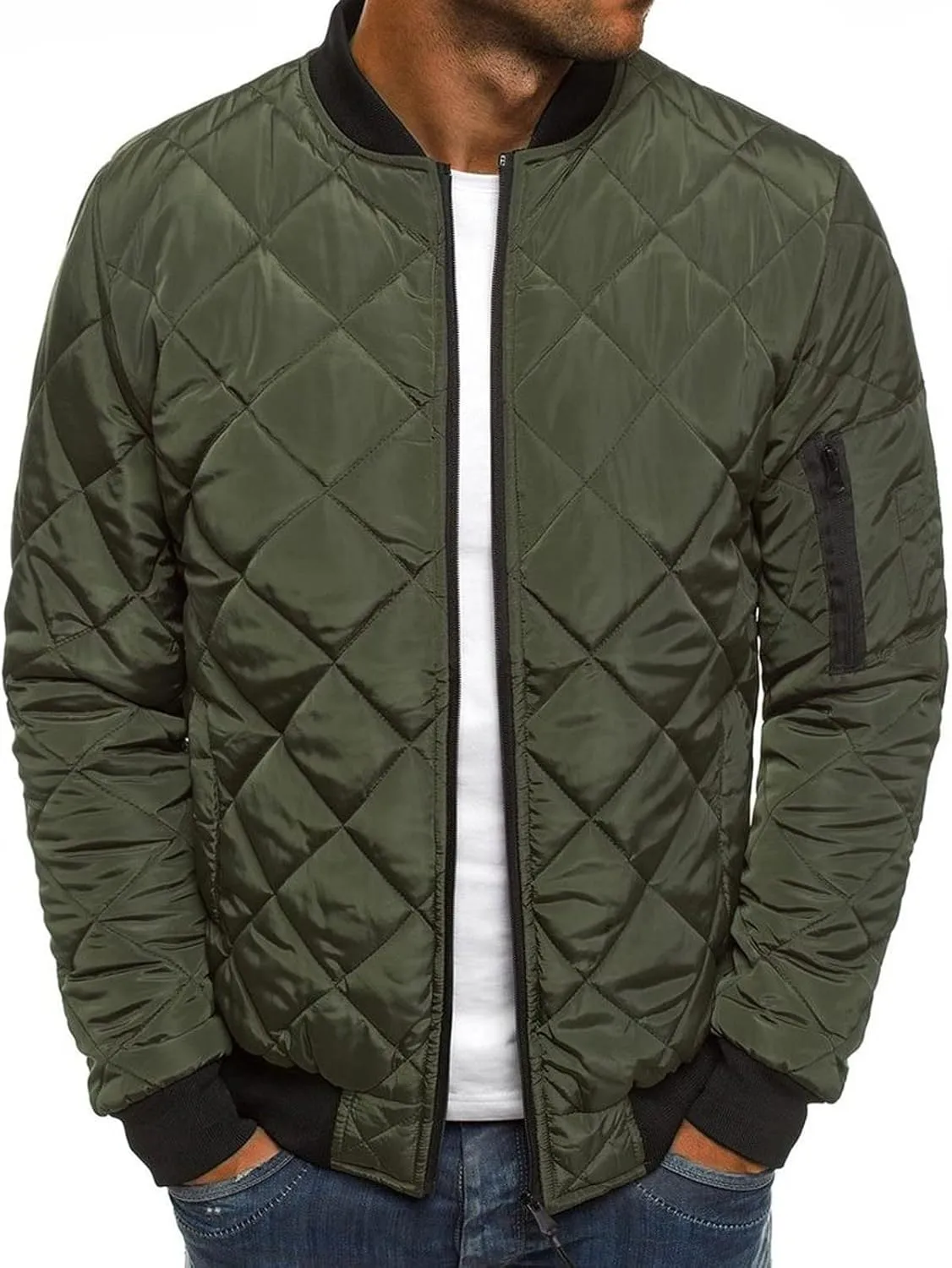 Men's Insulated Winter Coats Lightweight Full Zip Quilted Bomber Jackets Padded Puffer Coats for Travel Cold Weather