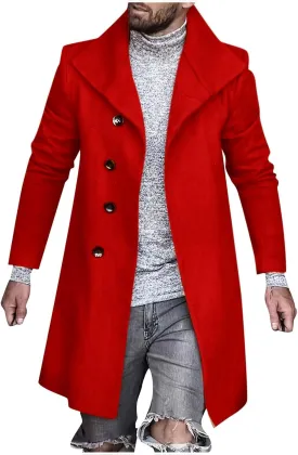 Men's Single Breasted Trench Coat Slim Fit Lapel Cardigan Coat Winter Warm Business Casual Long Jacket Overcoat