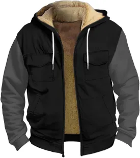 Mens Winter Coat Sherpa Lined Hoodie Jackets Zip Up Long Sleeve Heavyweight Sweatshirt Warm Fleece Jacket, S-5XL