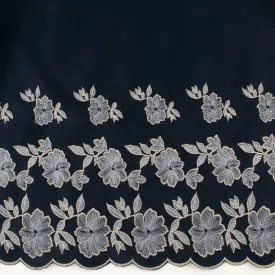 Novelty Embroidered Coating - ELSA - Florals - Navy