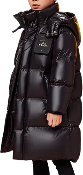 ToddlBy Boys Girls Long Hooded Down Winter Coat Kids Puffer Down Jacket Parka Padded Jacket Thick (Black, 12-13 Years) k155