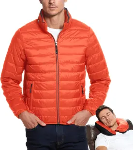 Weatherproof Men's Puffer Jacket, Lightweight Wind Resistant Alternative Down Jacket with Packable Travel Neck Pillow (S-3XL)