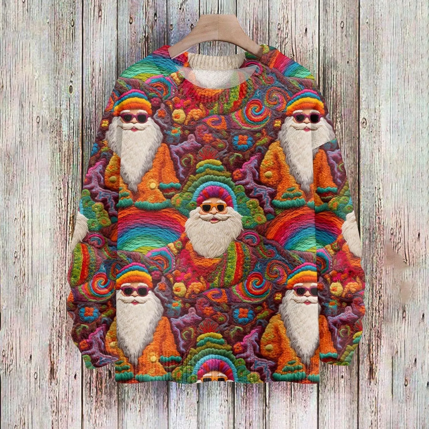 Womens Christmas Knit Sweaters Holiday Crewneck Sweatshirts Xmas 3D Graphic Gnomes Santa Shirt Winter Long Sleeve Tops