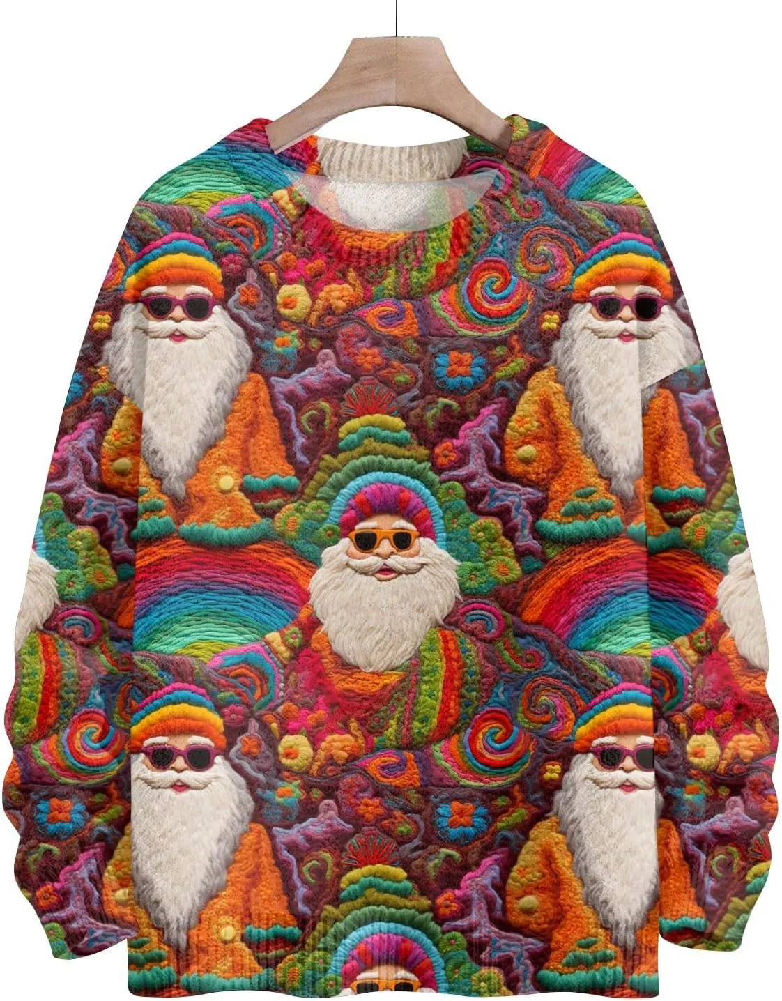 Womens Christmas Knit Sweaters Holiday Crewneck Sweatshirts Xmas 3D Graphic Gnomes Santa Shirt Winter Long Sleeve Tops
