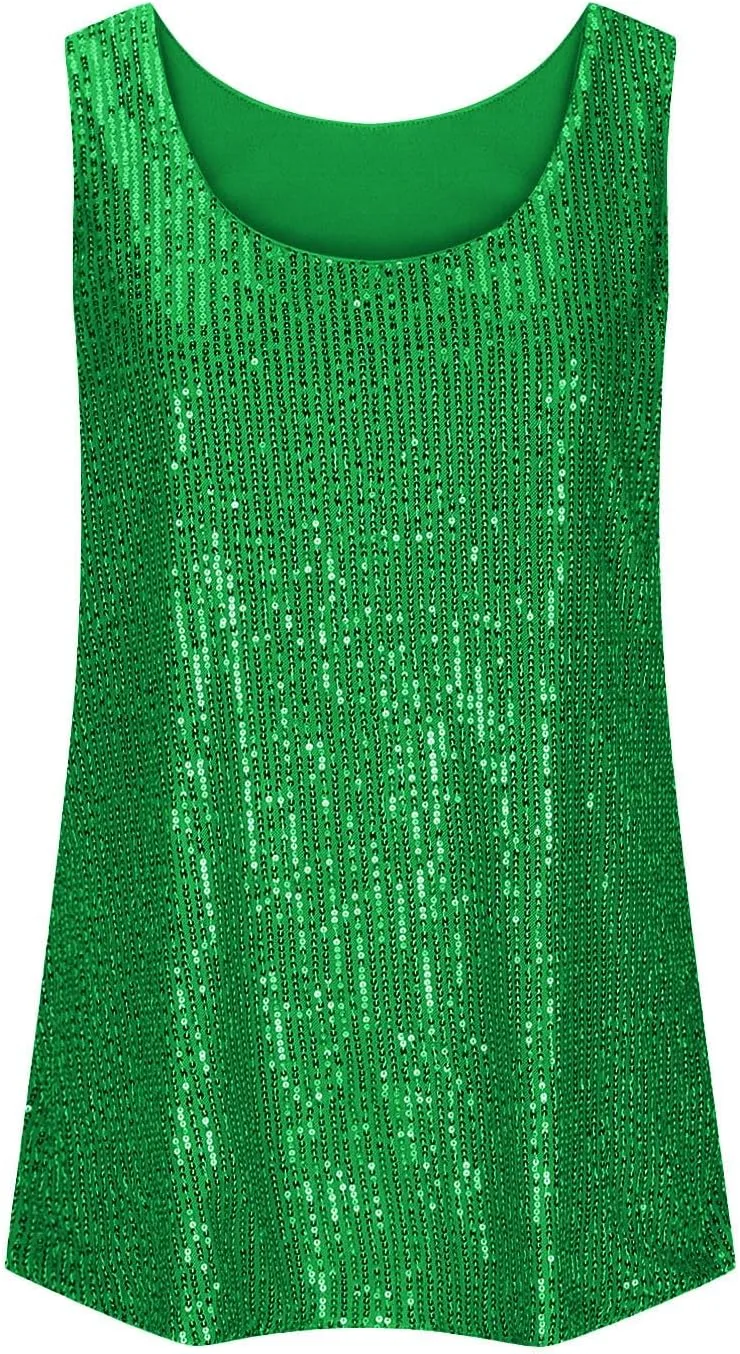 Women's Sequin Tank Top Summer Fashion Sparkly Sleeveless Tshirts Nightclub Party Glitter Scoop Neck Going Out Tops