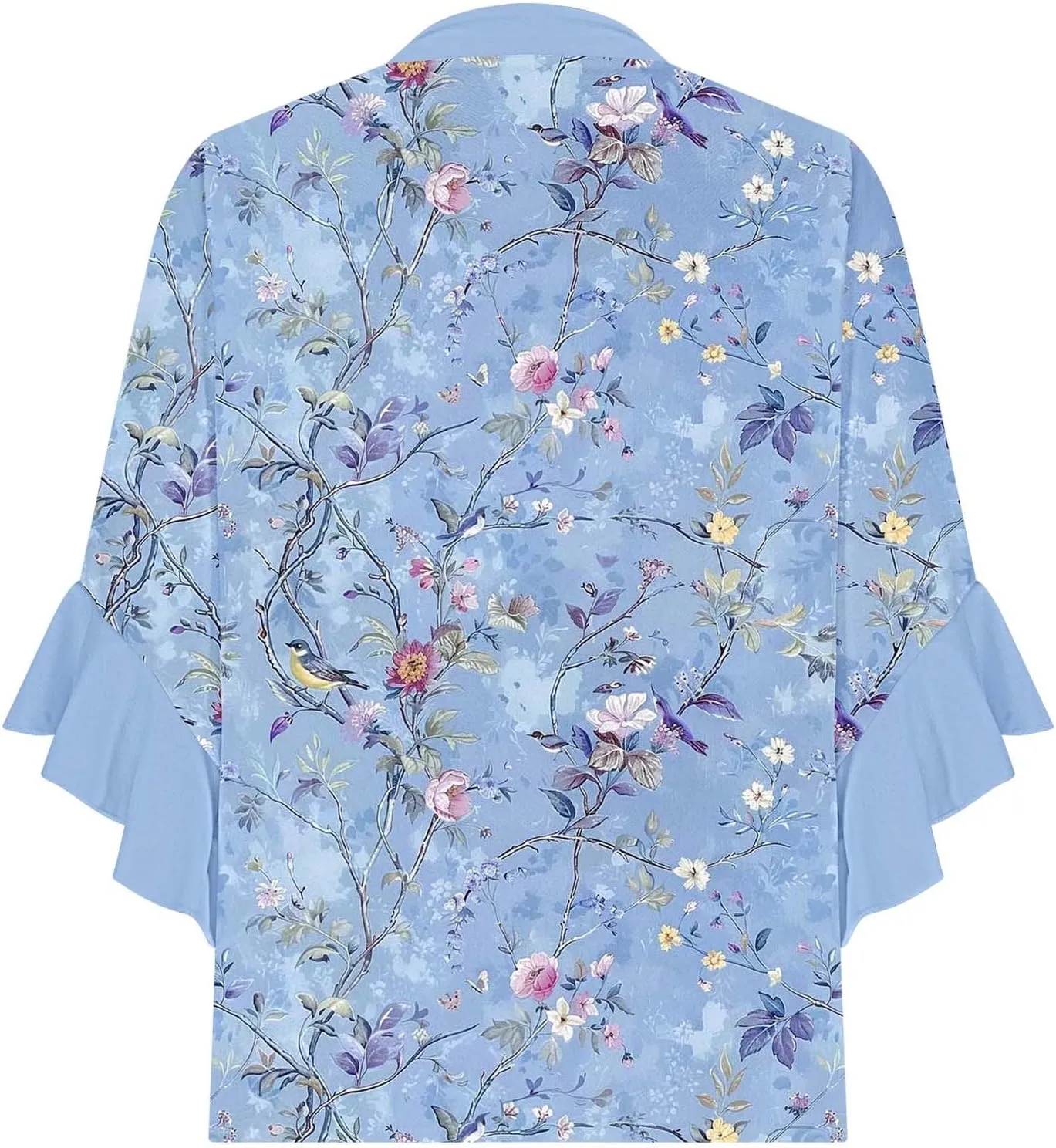Womens Summer Floral Blouse Dressy Casual Ruffle 3/4 Sleeve Tops Trendy Button V Neck Boho Shirts Business Work Tunic