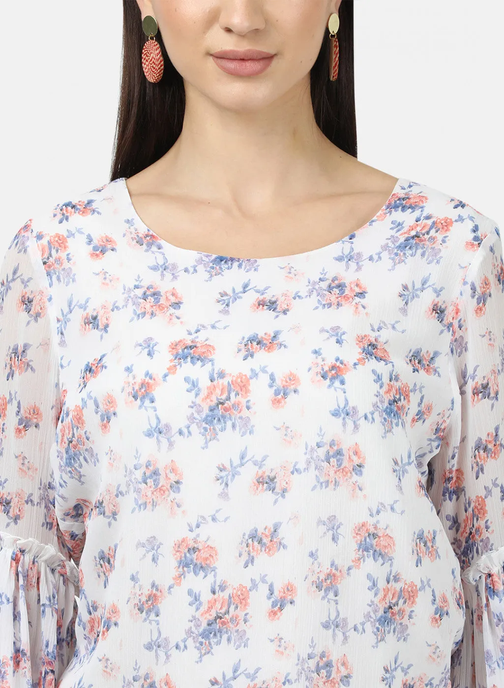 Womens White Printed Tops